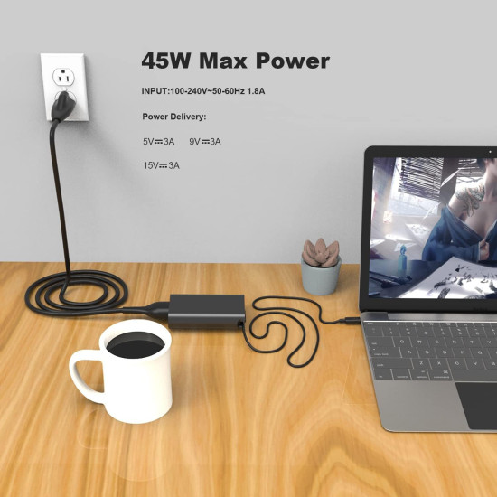 Laptop Charger for Dell 20V 2.25A 45Watt With USB Type-C Connector Tip