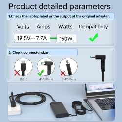 Hp 19.5V 7.7A 150W Charger / Power Adapter with 4.5x3.0mm Tip
