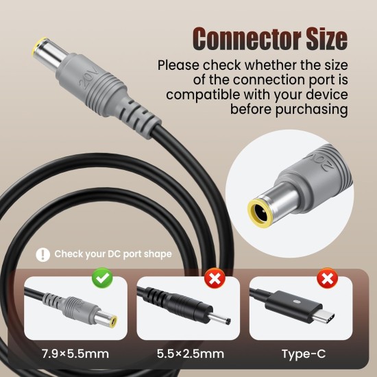 Lenovo 20V 3.25A Charger / Power Adapter with 7.9x5.5 mm Tip